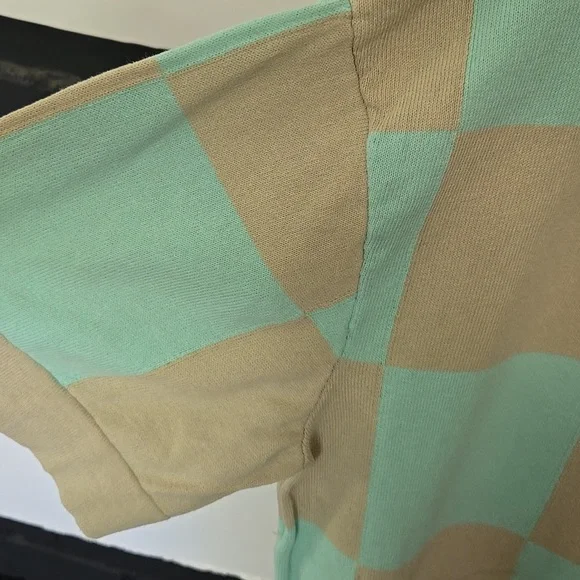 ZARA Aqua and Tan Checkered Polo Shirt - Picture 2 of 9